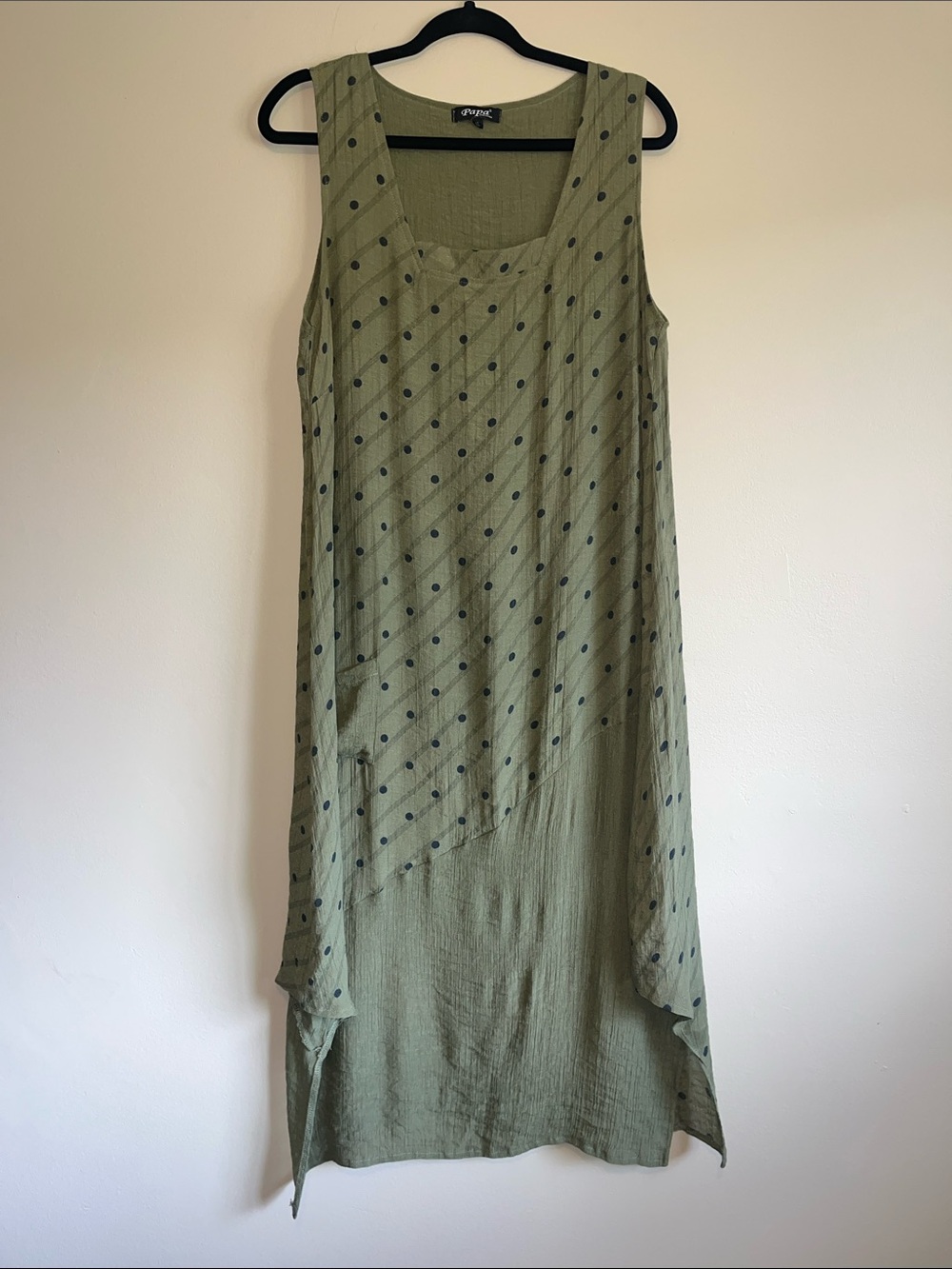 Papa Olive Green Sleeveless Polka Dot Maxi Dress
